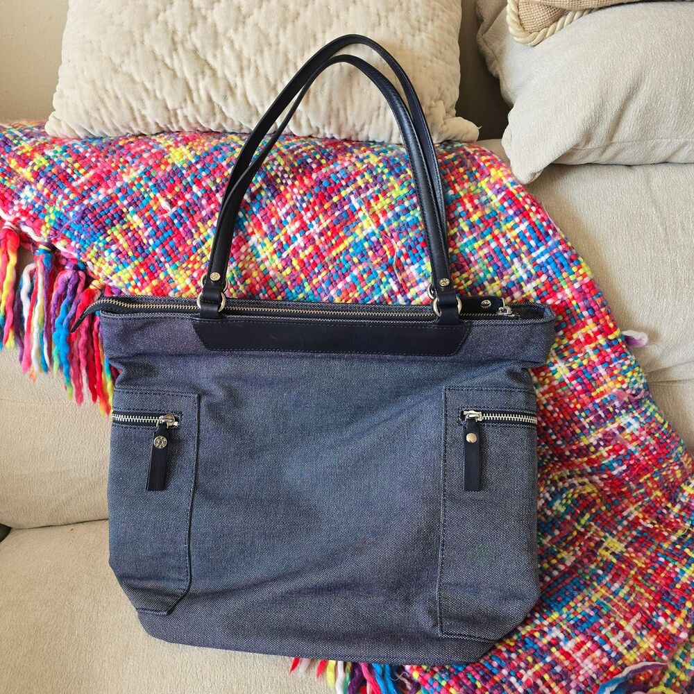 MZ Wallace Navy Leather and Canvas Tote - Picture 2 of 5
